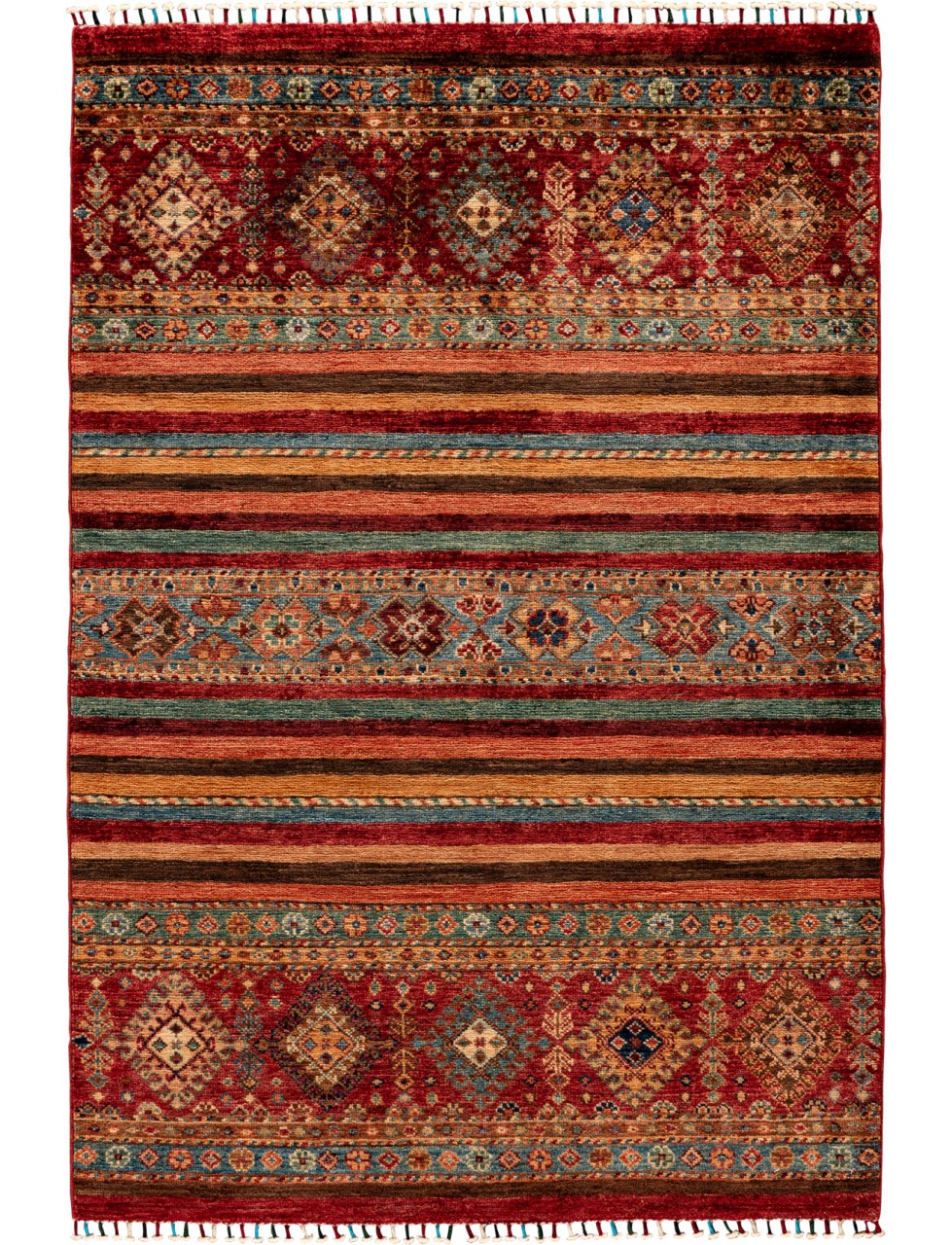 Gabbeh-Teppich rote Schmuckbänder